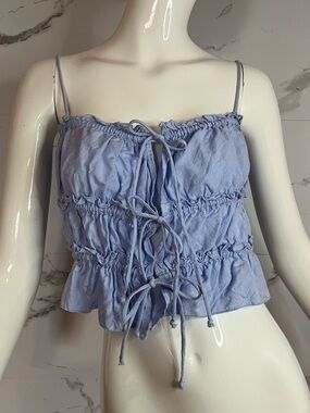 Zara Periwinkle Ruched Tie-Front Tiered Tank